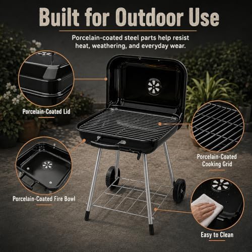 17.5-Inch Charcoal Kettle Grill with Wheels, 302 Sq In Grate - Image 4