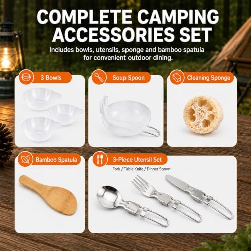 aiGear Camping Cookware with Pot Pan Kettle Cutlery Tableware 1-2 People - Image 6
