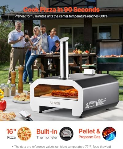 VEVOR Dual Fuel Pizza Oven Outdoor, 16 in Wood Fire & Propane Gas Pizza Oven, Portable Pellet & Propane Pizza-Maker with Thermometer, Large Multi Fuel Pizza Cook for Outside Camping & Backyard - Image 2
