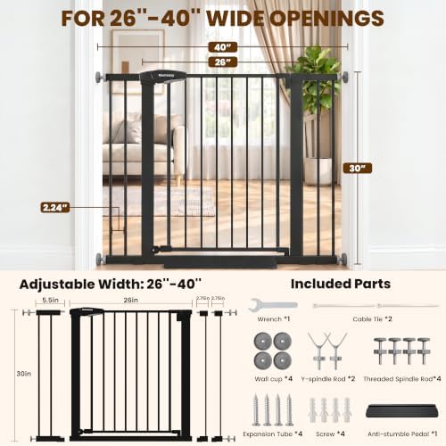 Mumeasy Baby Gate with Door, 26-40" Pressure Mounted Dog Gate for Doorways - Image 2