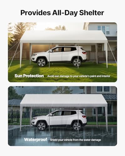 VEVOR Carport, 10 x 20 FT Outdoor Car Canopy, Potable Carport, Heavy Duty Galvanized Cars Shelter, UV-Resistant & Water-Resistant, All-Season Protection, Storage Shed for Car Boat Motorcycle White - Image 3