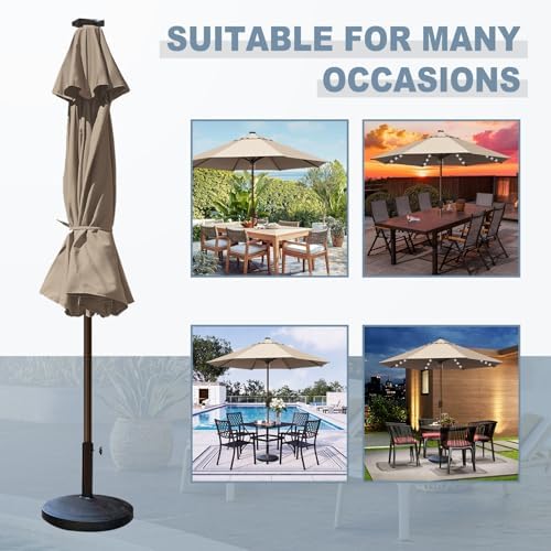 EliteShade USA 10-Year-Non-Fading 10ft Market Patio Umbrella, Commercial Grade Table Sun Umbrella with 80 Solar LED Lights, Crank Open, Windproof & UPF 50+ UV Protection for Garden, Deck, Pool, Backyard, No Tilt, Heather Beige - Image 6