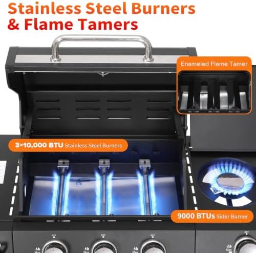3-Burner Propane Gas BBQ Grill with Side Burner for Outdoor BBQ - Image 4