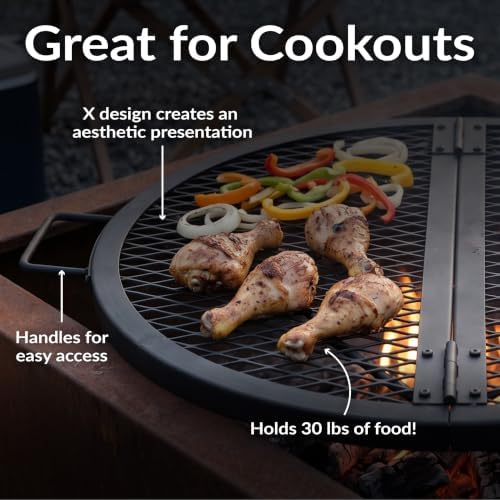 Sunnydaze Round Folding Camping Grill Grate - Portable Foldable Campfire Cooking Grate for Fire Pit - Heavy-Duty Black Steel with Handles for Outdoor Backyard BBQ - 24" Diameter - Image 2