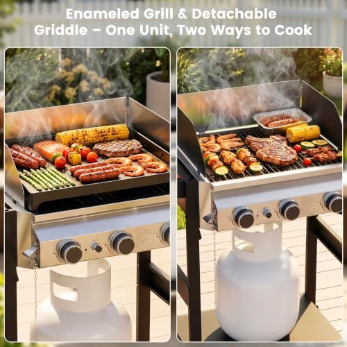 Electactic 3-Burner Propane Gas Grill & Griddle Combo,Flat Top Griddle - Image 2