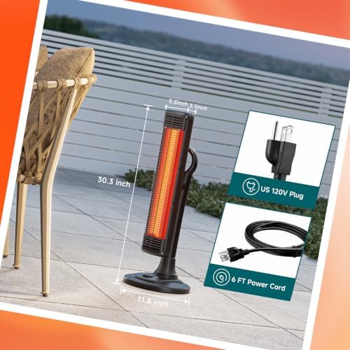 Outdoor Electric Patio Heater, 500W / 1000W Infrared Heater with Carbon Fiber Heating 90° Rotatable 50° Oscillation Portable Floor Heater for Patio, Porch, Garage and Workshop, Black - Image 6