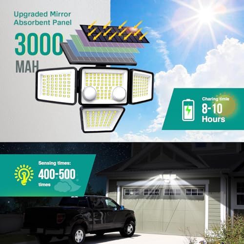 LYWALT Solar Outdoor Lights - 3000LM 188 LED Motion Sensor Outdoor Lights, 4 Heads Security Light,IP65 Waterproof, Easy Install,270°Wide Angle Flood Wall Light with 3 Modes for Backyard Yard - Image 2