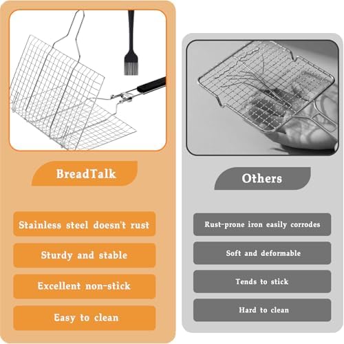 Fish Grill Basket Set, 2 Pack Lockable BBQ Grilling Baskets with Brush - Image 4