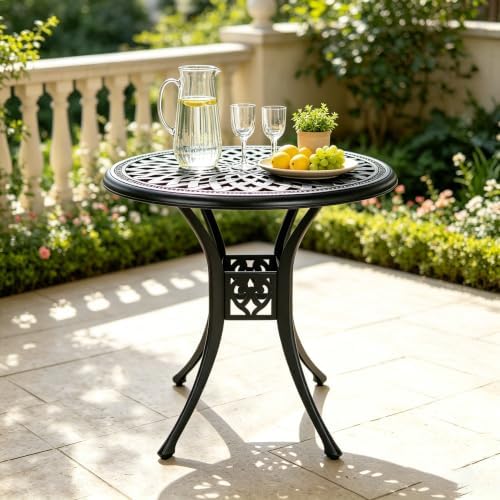 30.31" Outdoor Patio Dining Table, Cast Aluminum Patio Table, Patio Bistro Table, Patio Furniture Set with 2.36" Umbrella Hole for Balcony Lawn Garden Backyard by PATIO-IN