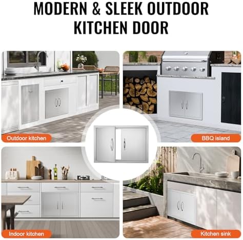 VEVOR BBQ Access Door, 28W x 19H Inch Double Outdoor Kitchen, Stainless Steel Flush Mount, Wall Vertical with Handles, for BBQ Island, Grilling Station, Outside Cabinet - Image 6