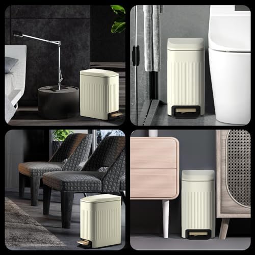 CEROELDA Small Bathroom Trash Can with Lid-6L/1.6 Gal-Soft Close Lid-Beige - Image 6