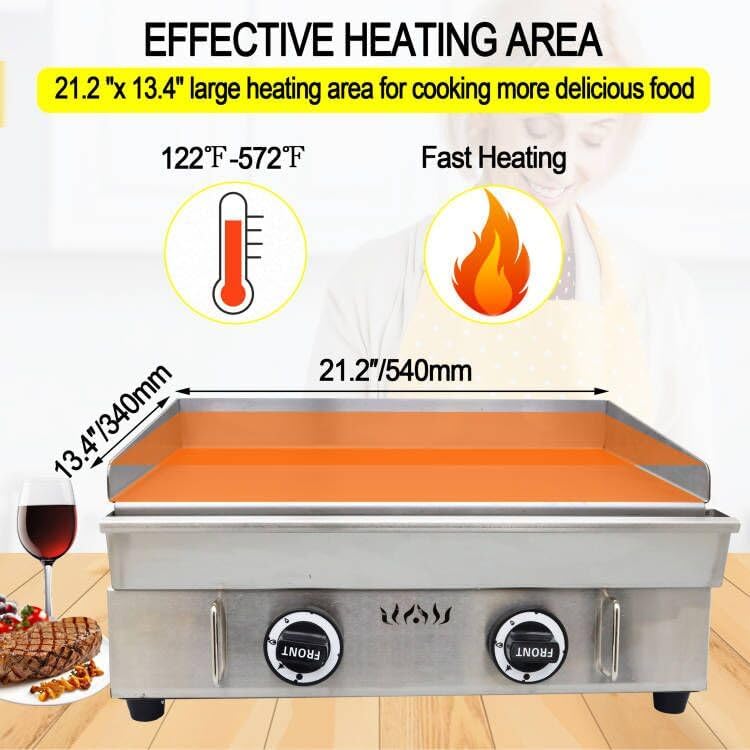 TECHTONGDA LPG Gas Grill Griddle, Stainless Steel Commercial Countertop Griddle Flat Top Grill, Restaurant Teppanyaki, BBQ Plate Grill with Adjustable Temperature Control, 21.26"x13.39", 2800Pa - Image 2