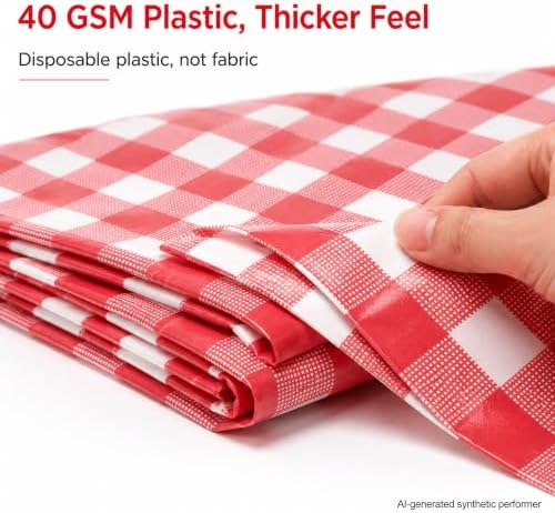 Disposable Plastic Tablecloths 8 Pack, Red Gingham 54 x 108 Inch - Image 5