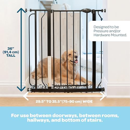 Carlson 36" Extra Tall Walk Through Dog Gate for Doorways & Bottom of Stairs, Metal Pet Gate with Small Pet Door, Expands 29”–36.5”, Black - Image 2