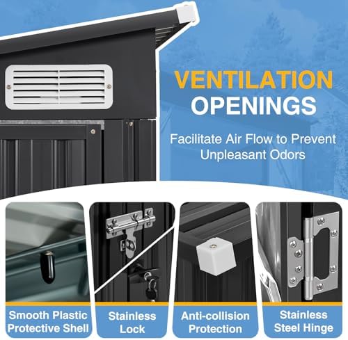 8'x12' Outdoor Lean to Storage Shed with Triple Doors Utility Galvanized Steel Sheds for Vertical Storage, Dual Lock Metal Shed with Sloped Roof for Mower,Bike,Garden Tools (Black) - Image 6