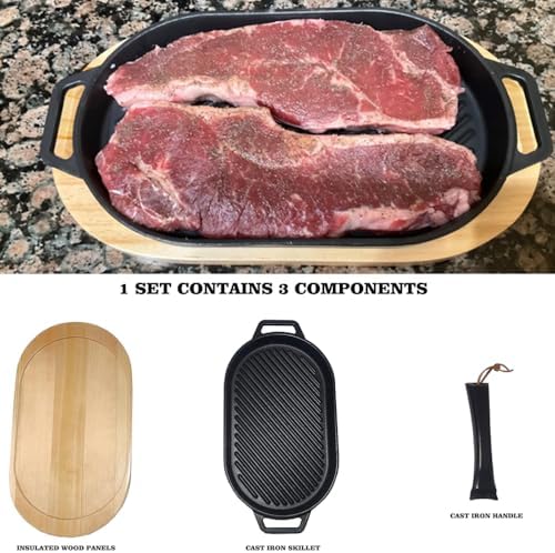 JIN BETTER GRILL PARTS New Skillet with Insulated Wooden Cushion and Removable Handle Compatible with Gas Cooktops and Grills - Image 5