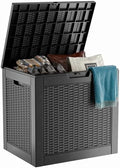 ROJIK 30Gallon Outdoor Storage Box - Waterproof Patio Furniture Deck Box, Garden Tools, Cushions, Pool Accessories Storage Bench with Lockable Lid and Side Handles (Black Rattan, 30 Gal) by ROJIK