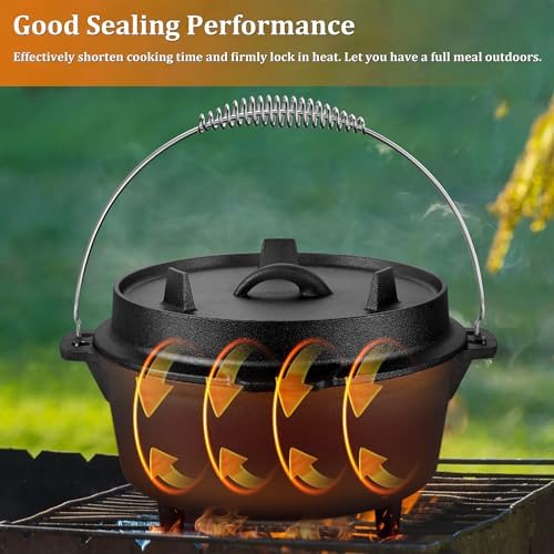 Leonyo 7QT Pre-Seasoned Dutch Oven Camping with Lid Lifter, 2-in-1 Pots - Image 3