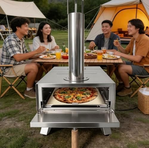 Outdoor Wood-Fired Pizza Oven, Stainless Steel, 26x15x29 Inch, Split Design with Separate Fuel Box, Heat-Shield Handle, for Camping and Home Gatherings - Image 2