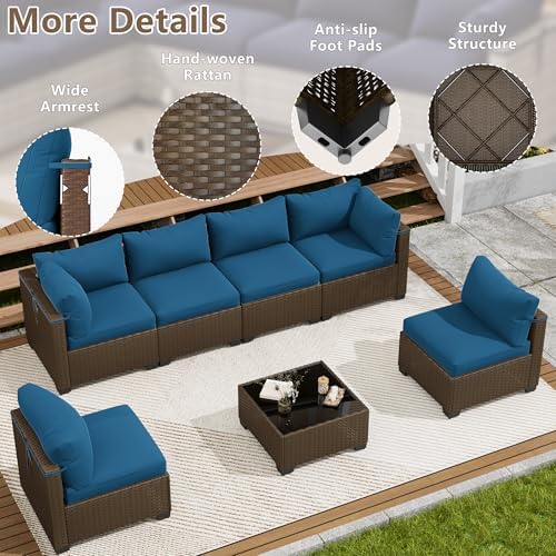LOUVIXA 7 Piece Outdoor Patio Furniture Set, Outdoor Sectional Sofa, Wicker Rattan Patio Furniture, Patio Conversation Set with Coffee Table & Cushions - Image 5
