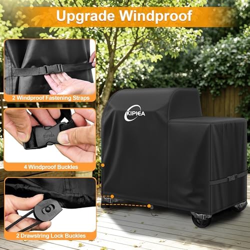 Kipiea 600D Heavy Duty Grill Cover for Traeger Woodridge, Waterproof Wood Pellet Smoker Cover with Windproof Buckles, Pellet BBQ Grill Covers for Outside Anti-UV, No Tear, No Fading - Image 5