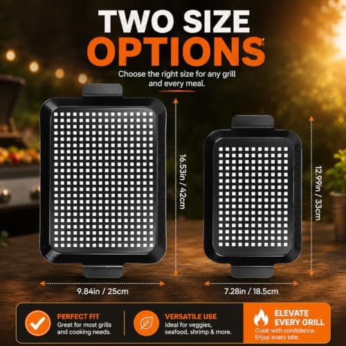 Outdoor Grill Pans: Enamel Non‑Stick Grill topper - Grill Tray with hole, Grilling Baskets Outdoor Set for Vegetable, Meat (dark black) - Image 3