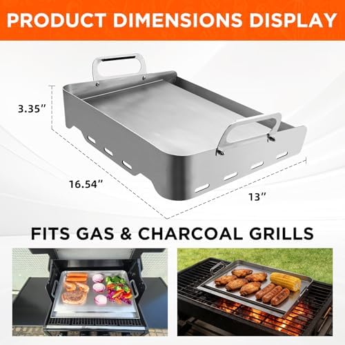 16" x 13" Stainless Steel Flat Top Griddle for Gas & Charcoal Grills - Image 2