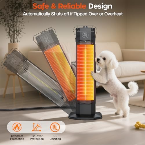 Outdoor Electric Patio Heater, 27-inch Infrared Tower Heater with 1200W Instant Heating, IPX5 Waterproof, Tip-Over & Overheat Protection, Space Heater for Patio Garage Workshop Indoor & Outdoor Use - Image 2