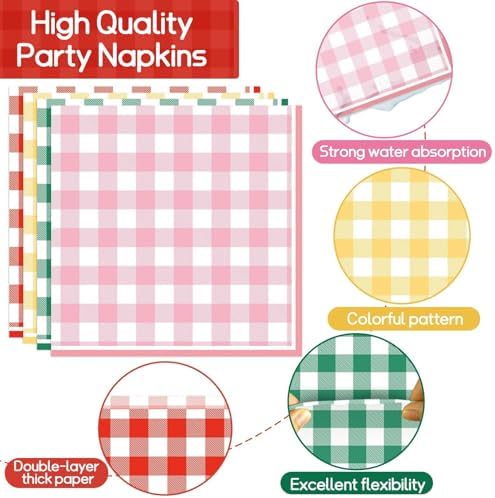 96 Pcs Camp Checkered Paper Plates and Napkins Plaid Checkered Bachelorette Party Supplies Glamping Birthday Tableware Set Spring Summer Plaid Camping Themed Party Favors Baby Bridal Shower - Image 4