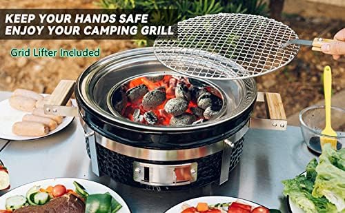 ONLYFIRE GRILLS 14”Ceramic Hibachi Charcoal Grill with Grid Lifter, GS305 - Image 4