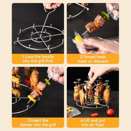 304 Stainless Steel Air Fryer Skewer Stand Dishwasher Safe Vertical Skewer Air Fryer Accessories for BBQ Grill Kabobs Chicken Meat Seafood (12 Short Skewers) - Image 4