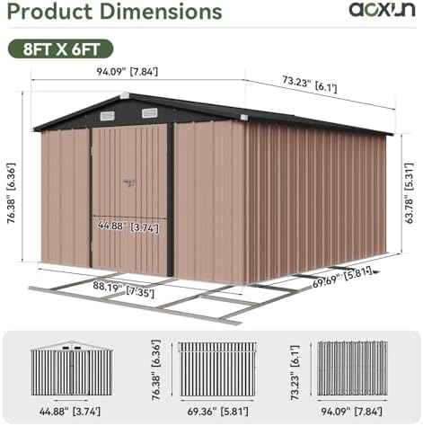 Aoxun 6' x 8' Storage Shed with Base Brown - Image 2