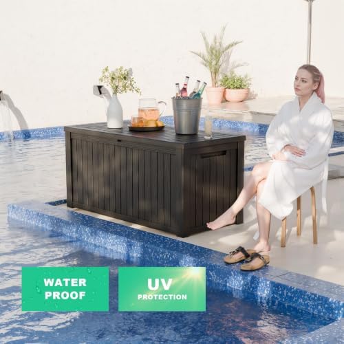 200 Gallon Waterproof Resin Outdoor Storage Box with Hydraulic Gas Strut & Metal Support Rod, Soft Close Lockable Deck Storage Container for Patio Furniture, Garden & Pool Supplies, Black - Image 3