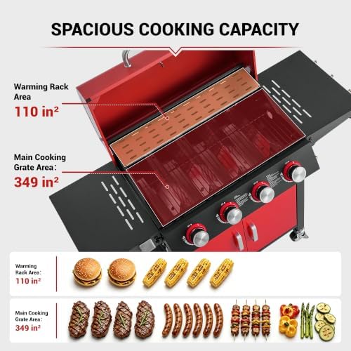 HUGROVE Upgraded 4-Burner Propane Gas Grill for Outdoor Cooking Red - Image 5
