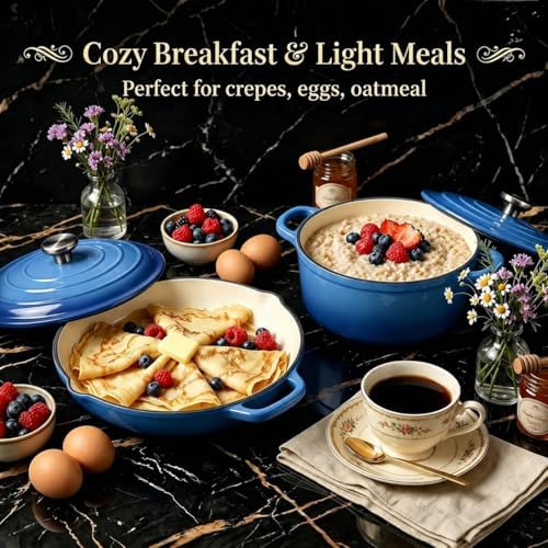 QuliMetal 5-Piece Cobalt Blue Enameled Cast Iron Cookware Set - Image 6