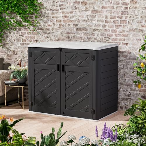 Mrosaa Resin Outdoor Storage Shed, 38 cu.ft Outdoor Storage Box Waterproof for Garden Tools, Patio Furniture, Trash Cans, Garage Storage, Lockable (Black) - Image 2