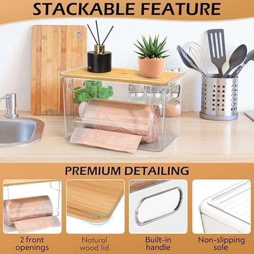 Stackable Trash Bag Dispenser with Wooden Top for Holding 13/30/33-Gallon Large Bag Sizes – Extra-Large Garbage Bag Holder with Anti-Slip Base, Trash Bag Dispenser Under Sink (11.5"x7.5"x7") - Image 4