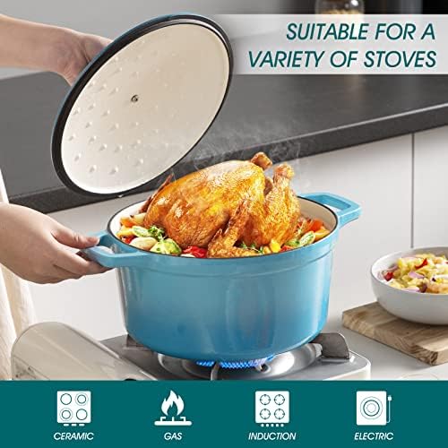 vancasso 7.5 Qt Round Enameled Cast Iron Dutch Oven with Lid, Blue - Image 3