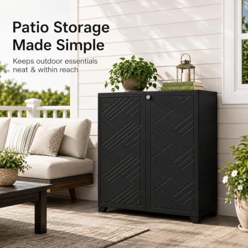 ADDOK Outdoor Storage Cabinet, 60 Gallon Waterproof Resin Patio Storage Cabinet with Double Doors, Weather-Resistant Organizer for Garden Tools/Home/Toys/Porch - Image 6