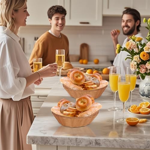 Bread Basket, 8 Pack 9.45 Inch Large Gift Round Food Storage Basket Bin, Bread Container For Serving Wicker Baskets For Kitchen, Restaurant, Christmas Gifts - Image 3