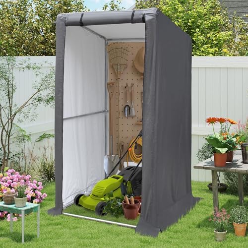 3x3 Ft Outdoor Storage Shelter Shed, Waterproof Heavy Duty Storage Shed with Roll-up Zipper Door and Sloping Roof, Portable Storage Tent for Tool Shed, Bike, Gray by 10x10FTHardtopWoodGazebo