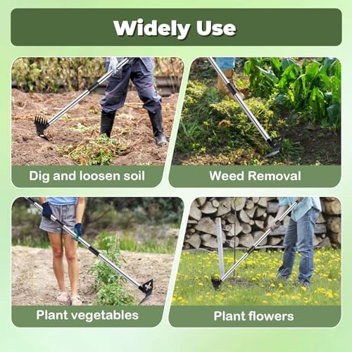 NICOFPHY Weed Puller Tool with Long Handle, Heavy Duty Garden Hoe and Rake - Image 6