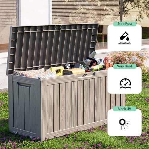 PatioZen 75 Gallon Resin Deck Box, Lockable Outdoor Storage Box for Patio Cushions Storage Furniture,Garden Tools, Pool Supplies, Weatherproof and UV Resistant (Grey) - Image 3