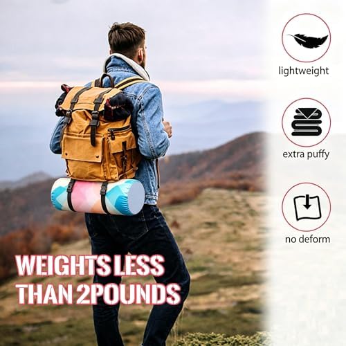 Outdoor Puffy Camping Blanket, Lightweight Down Alternative Printed Large Ultra Warm Quilt Waterproof for Traveling Picnic Beach Party Cold Weather (Multicolored Mountain) - Image 5