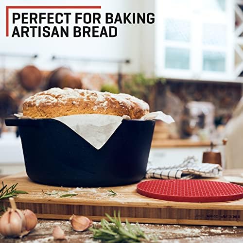 Uno Casa 2-in-1 Cast Iron Dutch Oven Large - 5 Quart Dutch Oven Pot with Lid, Pre-Seasoned Cooking Dish for Bread Baking and Stews - Heavy Duty Cast Iron Pot with Detachable Frying Pan Lid for Versatile Cooking - Image 3
