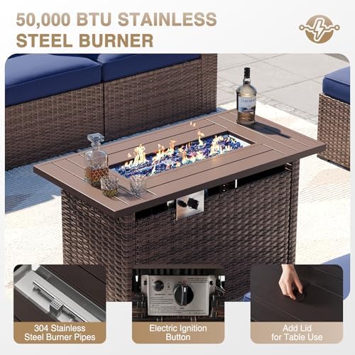 Aoxun Patio Furniture Sets, 8-Piece Outdoor Patio Furniture with 44'' Propane Gas Firepit Table, Wicker Outdoor Conversation Set Sectional Sofa for Backyard, Poolside, Garden - Image 3