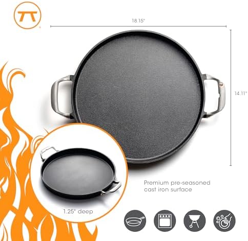 Outset BBQ Paella & Deep Dish Pizza Pan, 18.2” x 14.1” x 1.3" Cast Iron Pan - Image 6