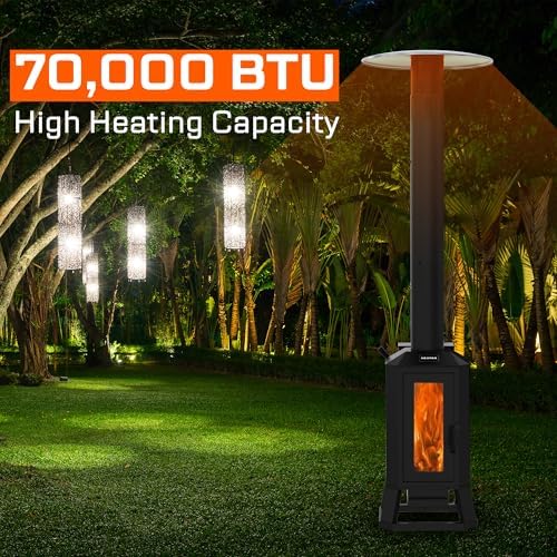 70,000 BTU Wood Pellet Outdoor Patio Heater with Glass Viewing Window - Image 3