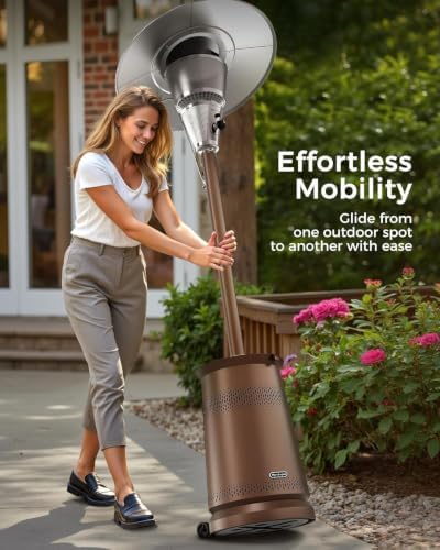 50,000 BTU Patio Heater for Outdoor Use With Adjustable Heat Focusing Top, Portable Propane Patio Heater with Wheels, Stainless Steel Burner for Porch, Deck, Garden, Commercial (Brown) - Image 6