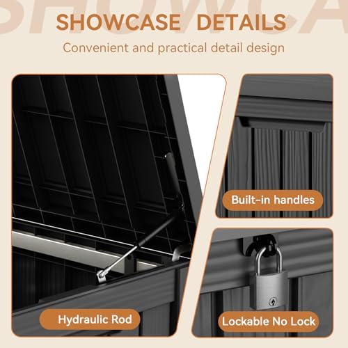 180 Gallon Outdoor Storage Box Waterproof, Resin Lockable Deck Box with Lid, Large Capacity Weatherproof Container for Patio Furniture, Side Table and Cushions (Black, 180 Gallon) - Image 4